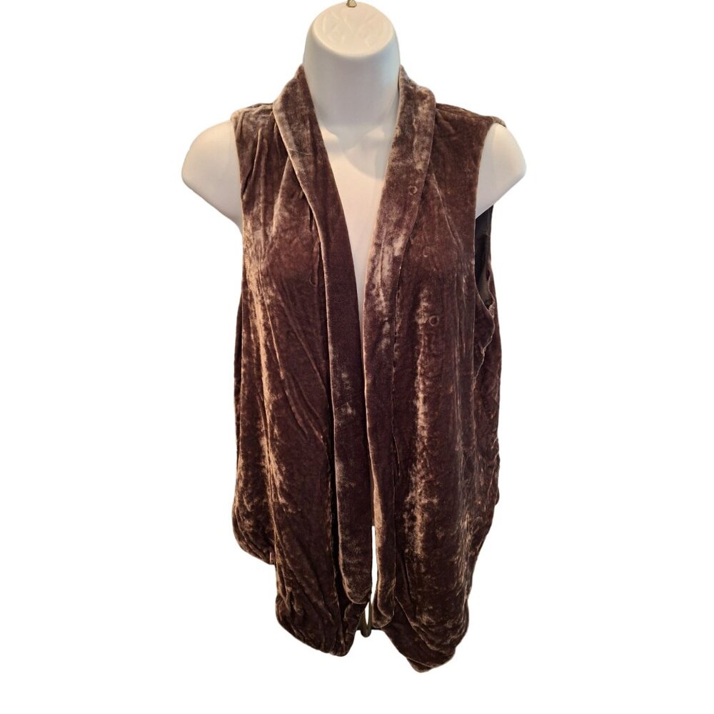 J. Jill Brown Velvet Vest S Rayon Silk Blend Drape Open Front Boho Chic Goth
